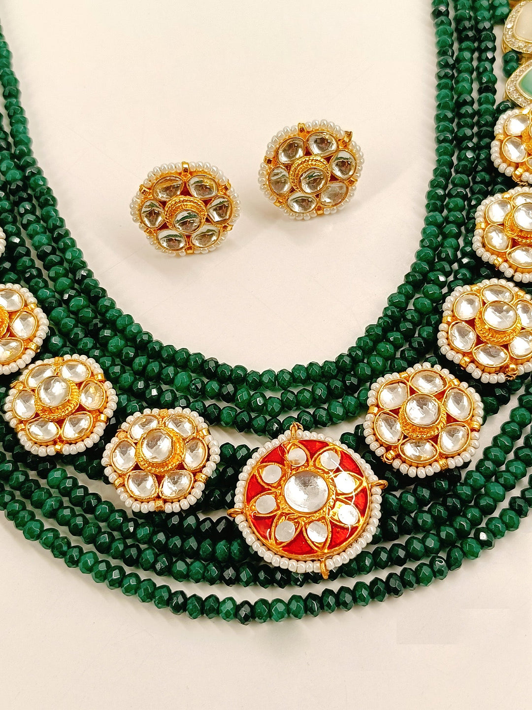 Karter Green Long Kundan Set