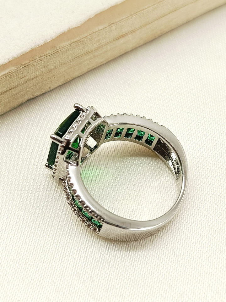 Beautiful Roro Green American Diamond Finger Ring with intricate design and sparkling gemstones