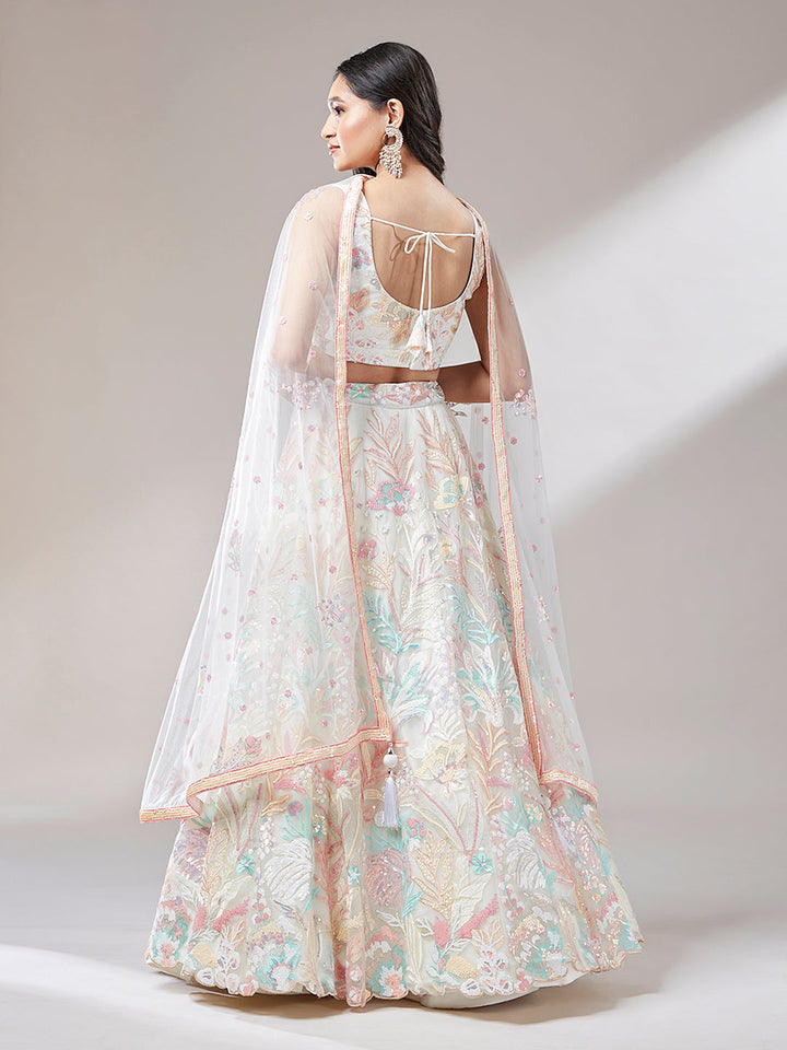 Net Multi-Sequins Work Stitched Lehenga