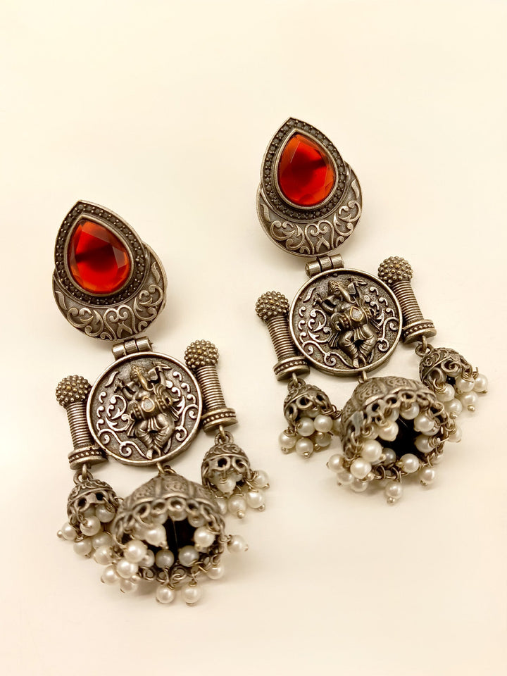 Suvreen Maroon Ganesh Oxidized Jhumki