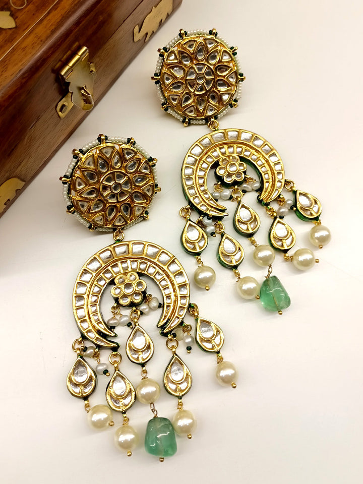 Eva Mint Green Long Kundan Earrings