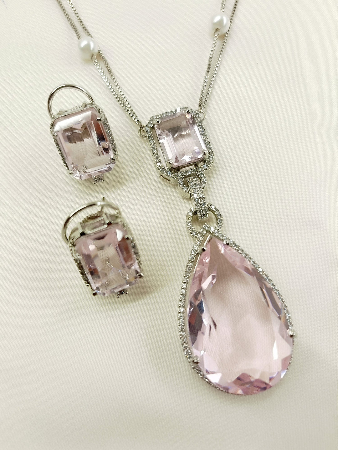 Aadanya Baby Pink Swarovski Stone Pendant Set