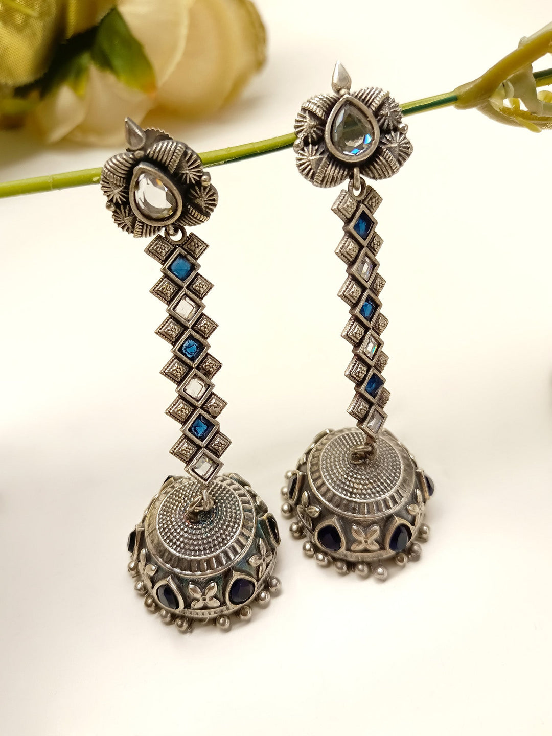 Ritvi Navy Blue Oxidized Jhumki