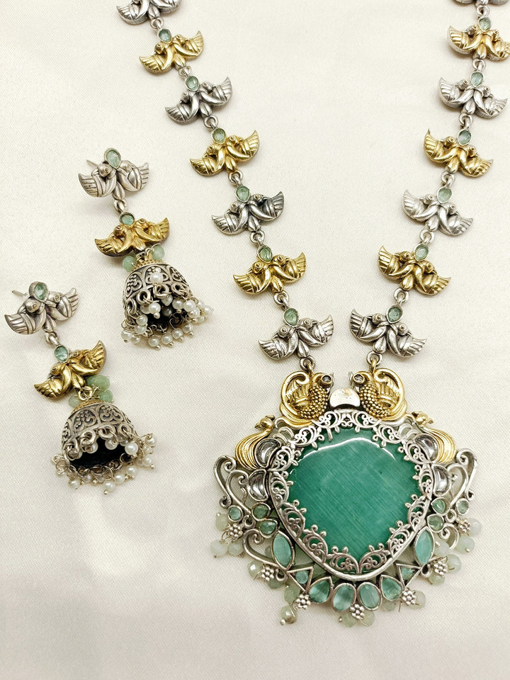 Janvi Mint Green Oxidized Necklace Set