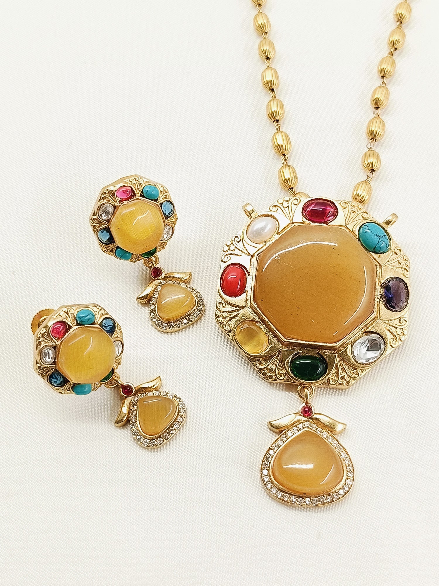 Kripa Multi Colour Oxidized Pendant Set