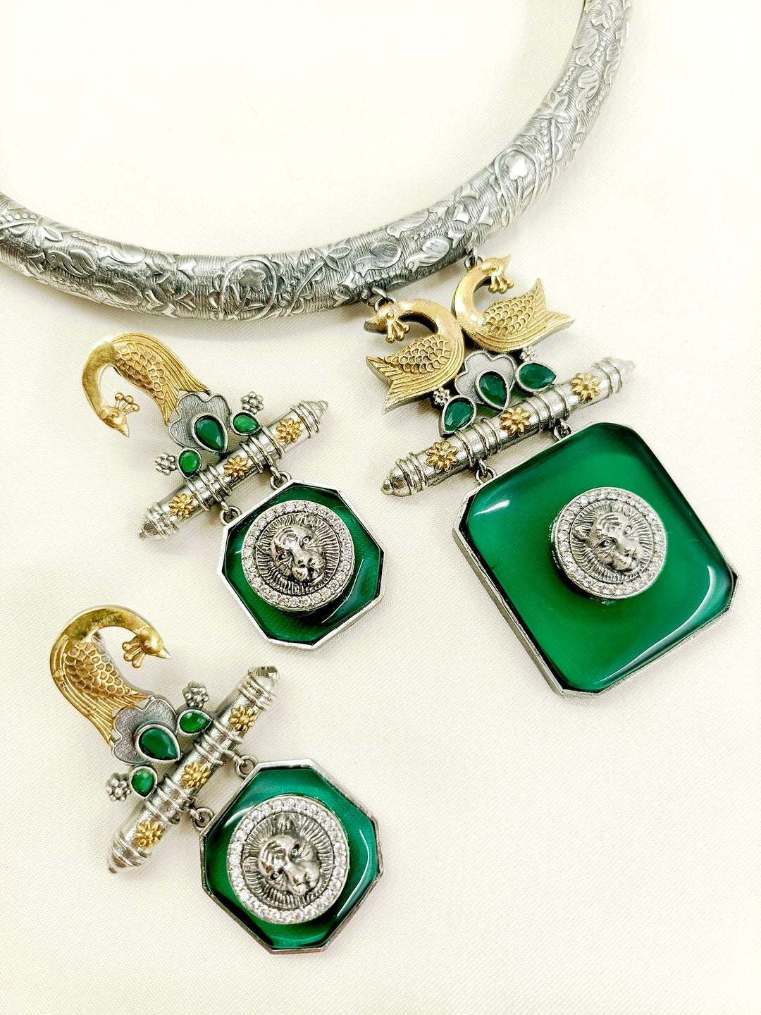 Sakina Green Oxidized Hasli Style Necklace Set