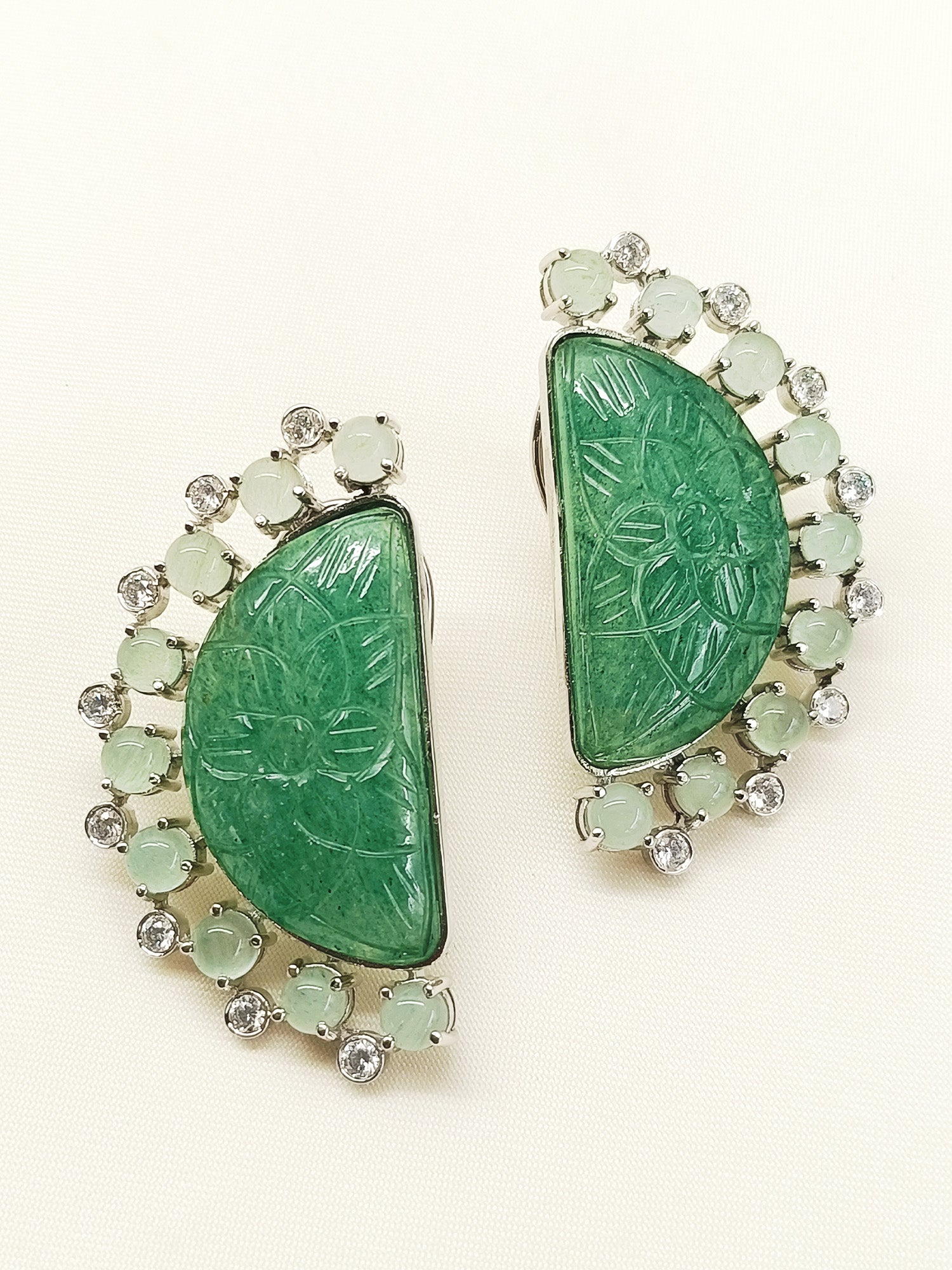 Dhanya Mint Green 92.5 Silver Natural Stone Tops - qivii