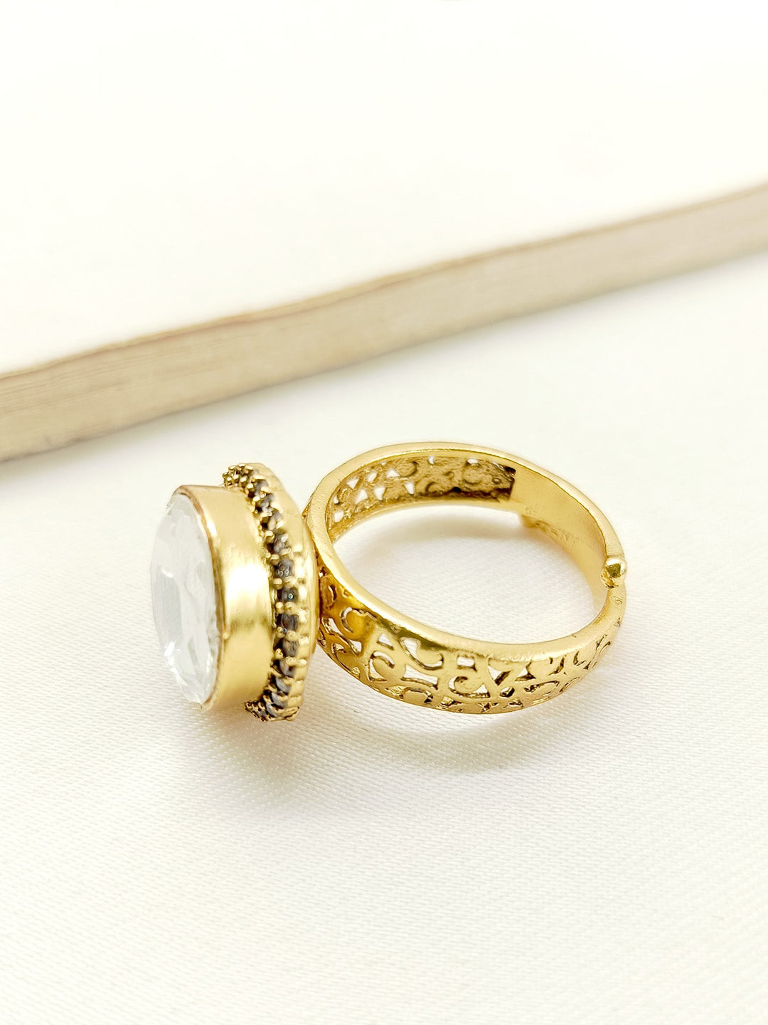  Sparkling Sapthala White Kundan Finger Ring with Traditional Indian Jewelry Design