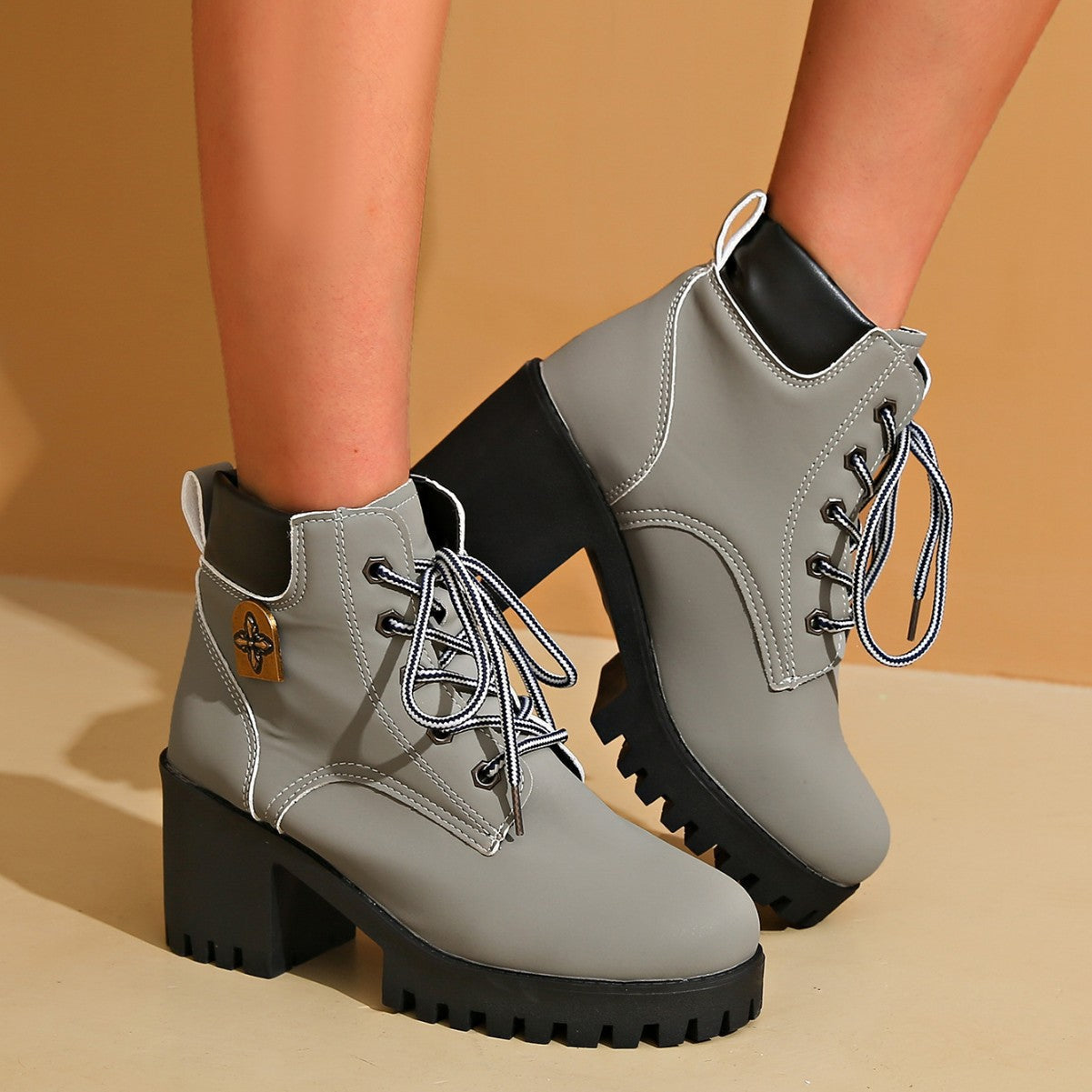 Women's Cowhide Metropolitan Combat Boot - Waterproof Block Heel Ankle Boots with Extended Sizes (US 4-10) & Commuter-Ready Traction