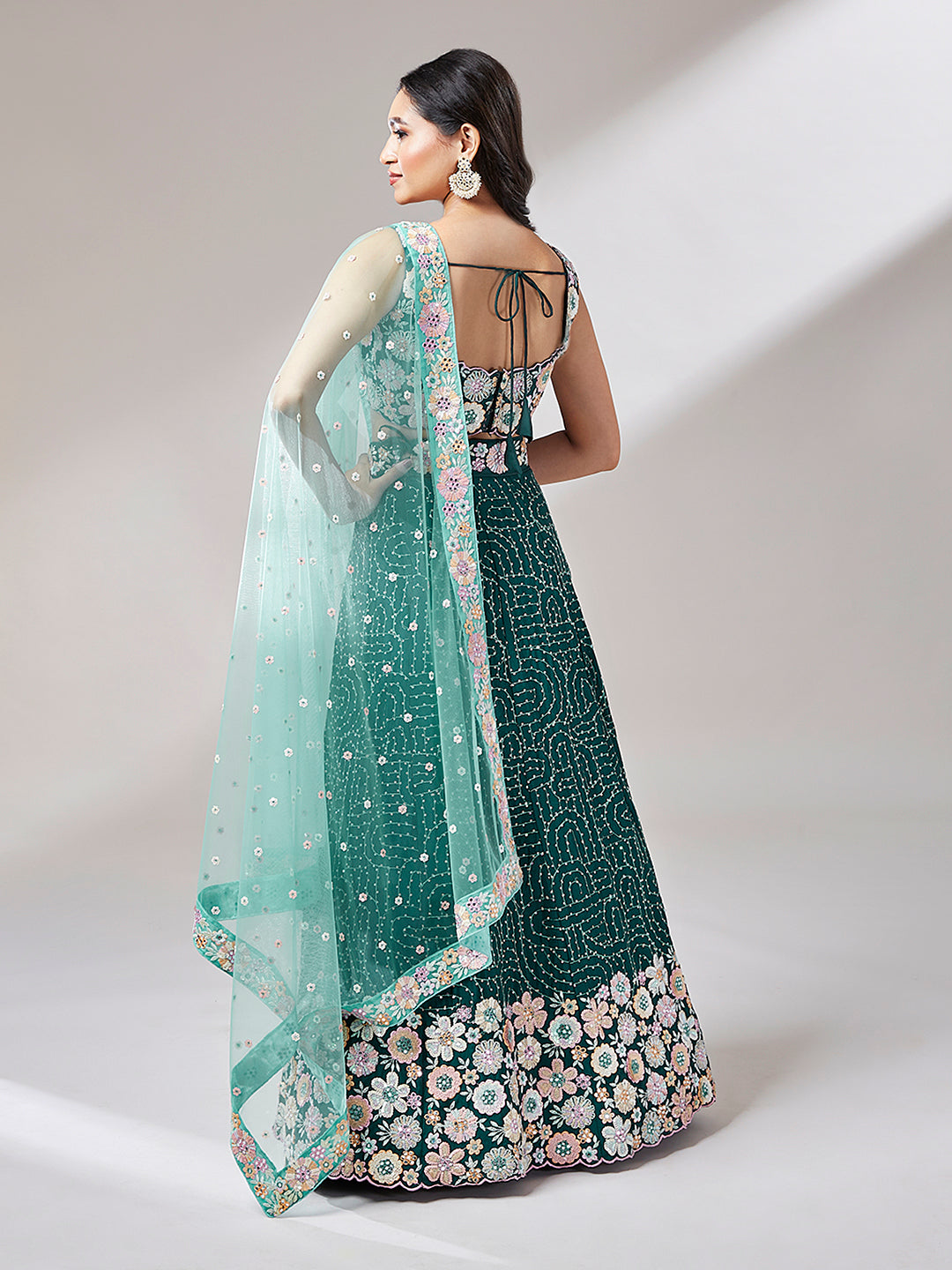 Teal Georgette Heavy Sequins Embroidery Stitched Lehenga choli