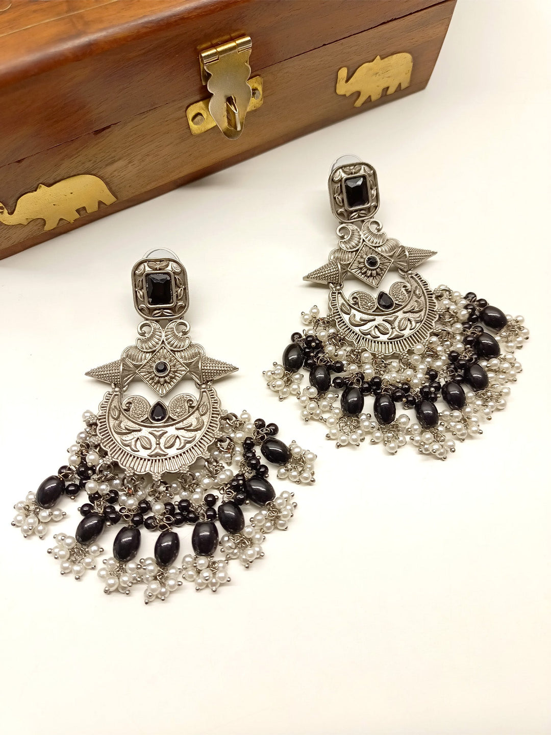 Cheryl Black Oxidized Earrings