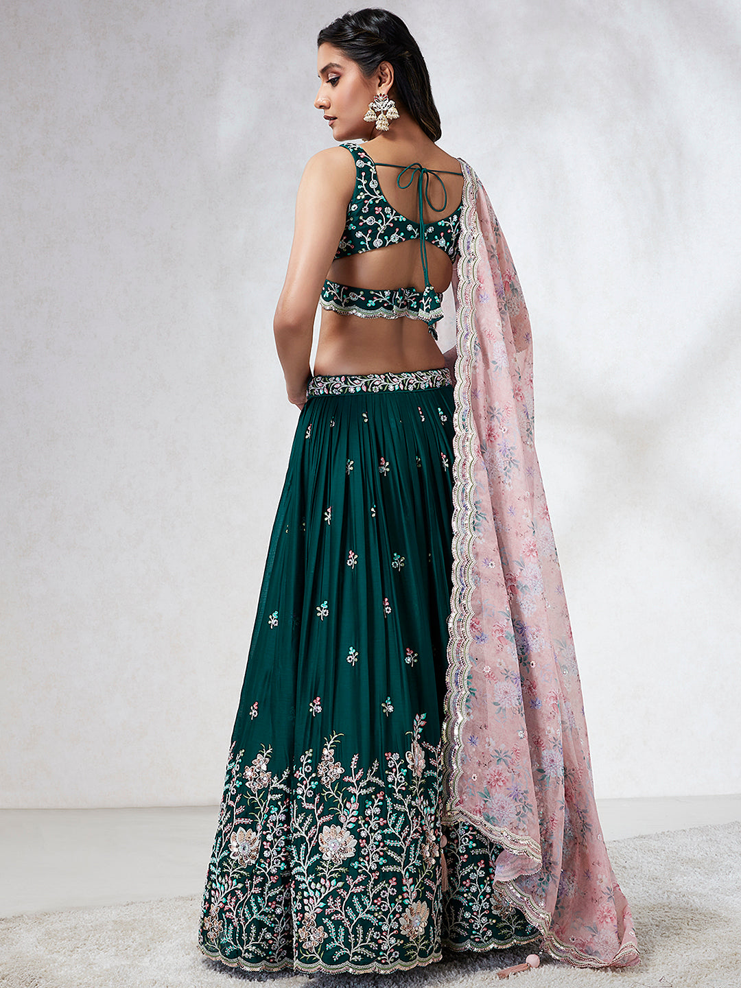 Georgette Sequins, Mirror and thread embroidery Stitched Lehenga choli