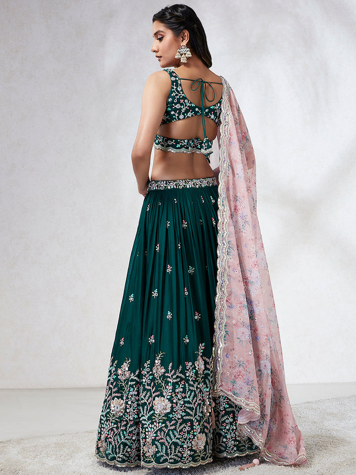 Georgette Sequins, Mirror and thread embroidery Stitched Lehenga choli