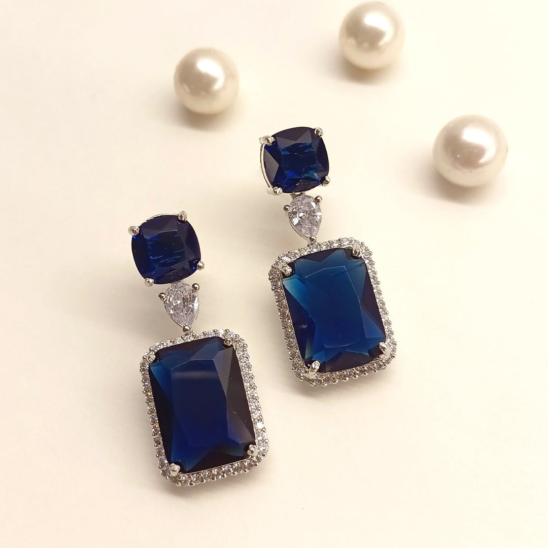 Pavitra Blue Sapphire American Diamond Silver Plated Earrings