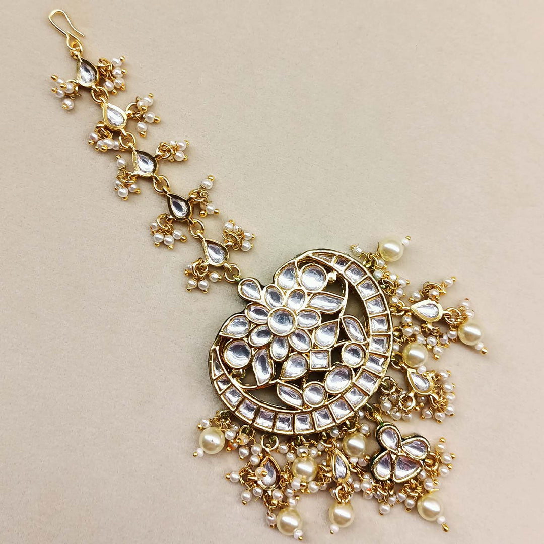 Yashoda Pearl White Gold Plated Kundan Teeka