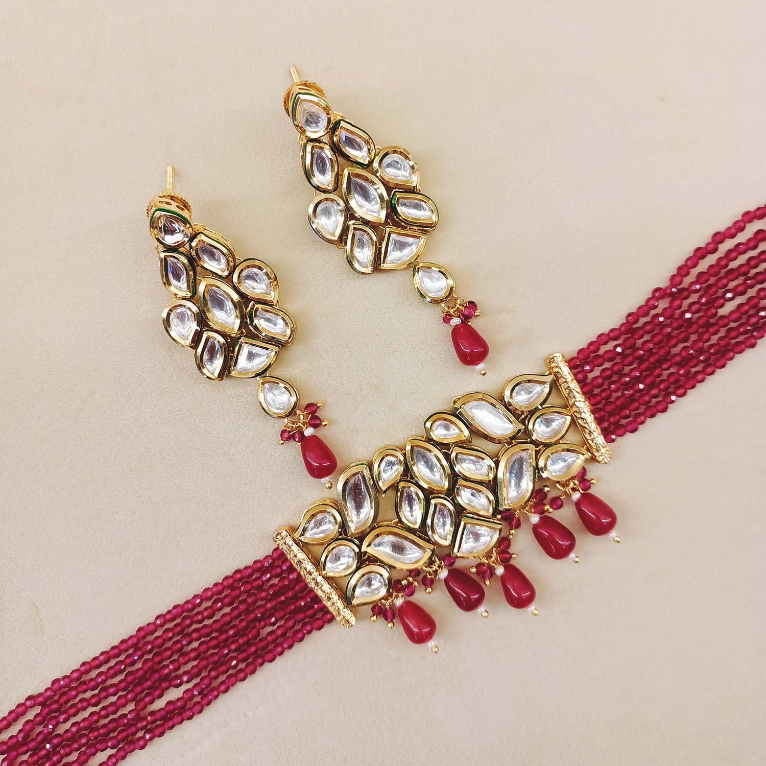 Mumtaaz Kundan Choker With Ruby Beads - qivii