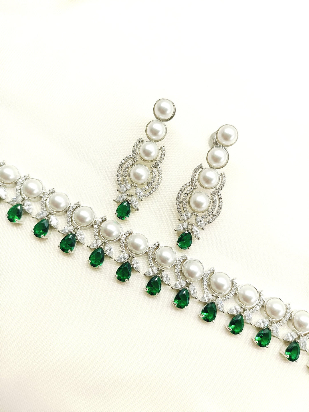 Inakshi Green American Diamond Necklace Set