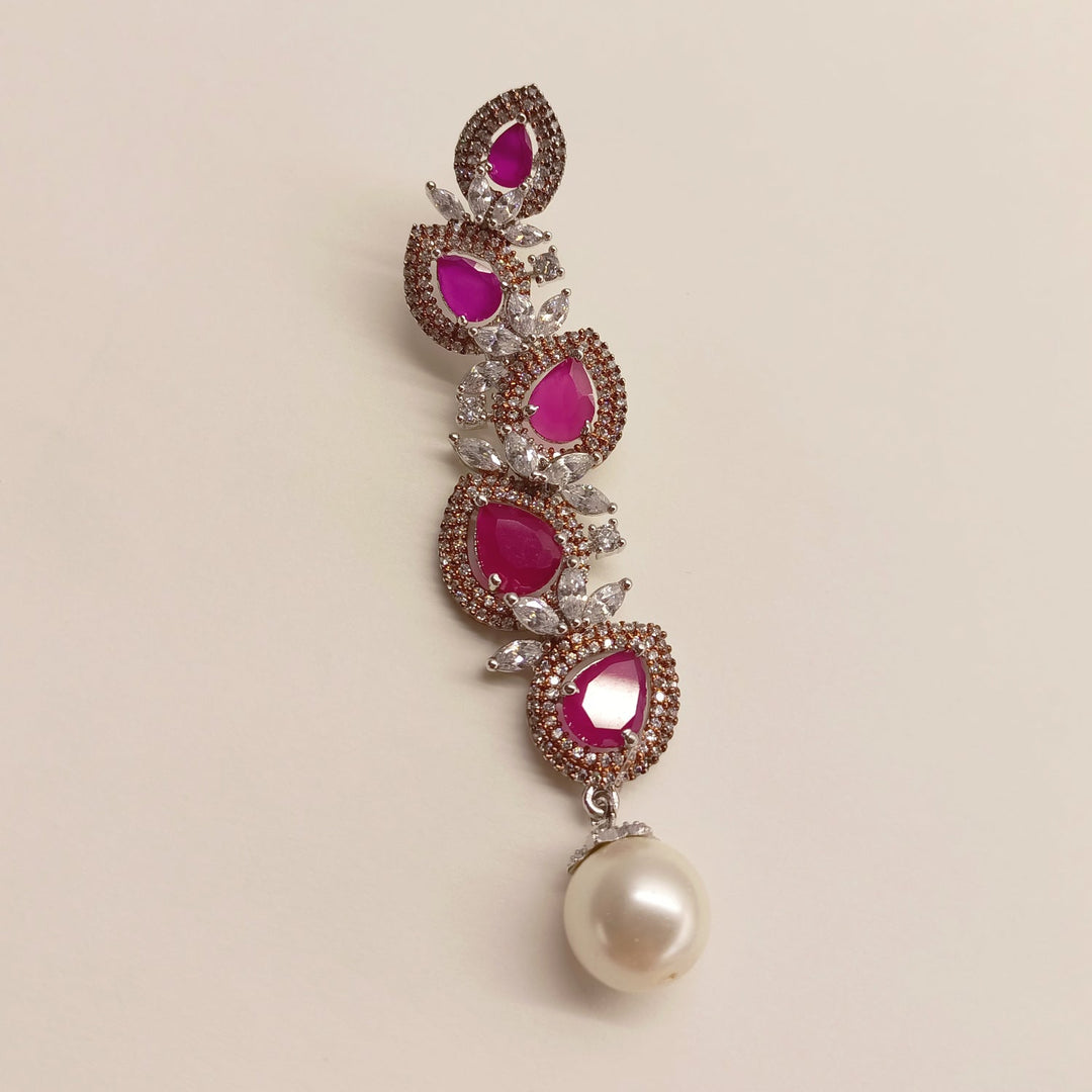 Pihu Ruby American Diamond Silver Plated Pearl Work Earrings