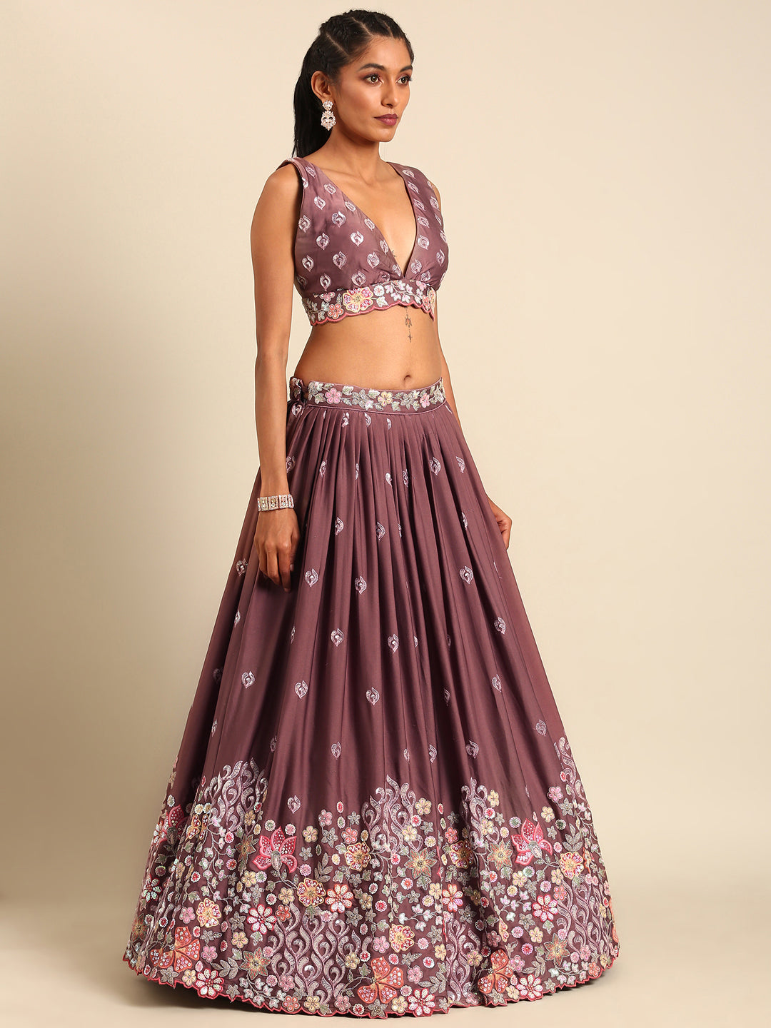 Multi-Color Sequins Coding Embroidered Chinon Stitched Lehenga Choli