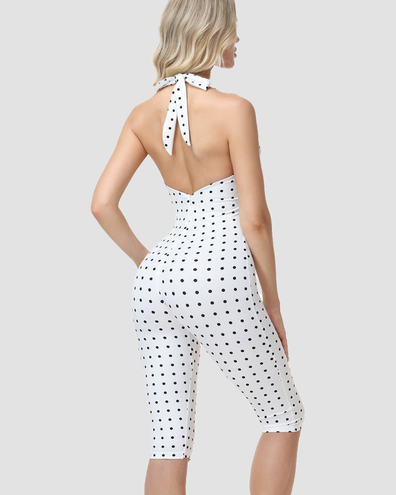Hourglass Figure Body Shaper Waist Cincher Polka Dot Capri Jumpsuit Two-Piece Set  - By Qivii