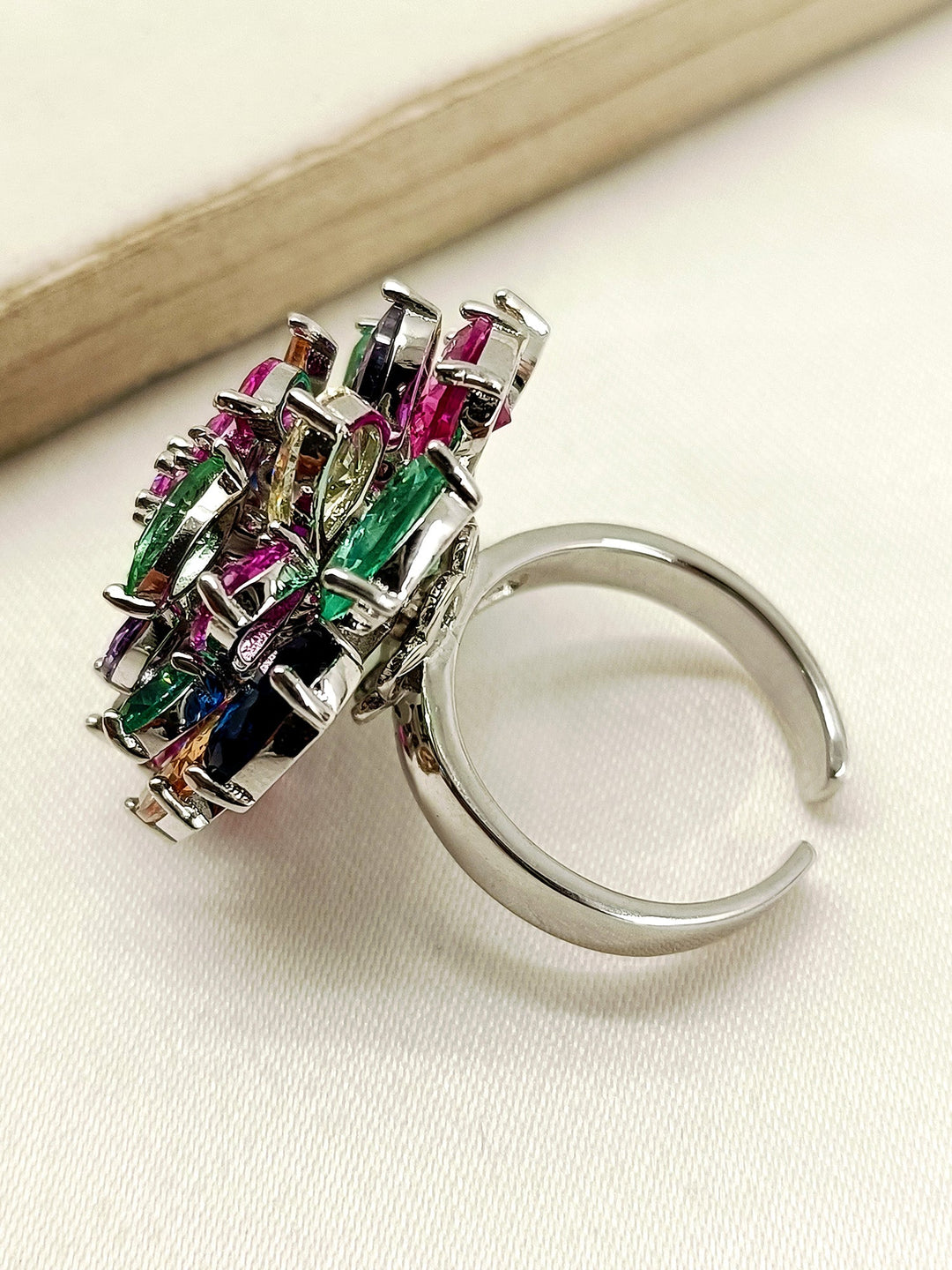  Exquisite Indah Multi Colour American Diamond Finger Ring, Perfect for Special Occasions and Everyday Wear