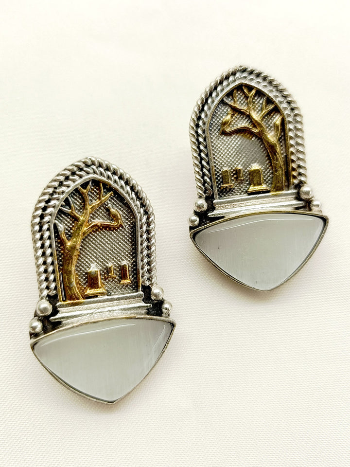 Adeeva Grey German Silver Oxidized Earrings