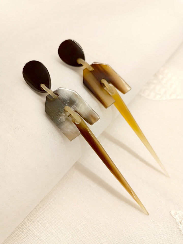 Sleek Beige Acrylic Long Western Earrings