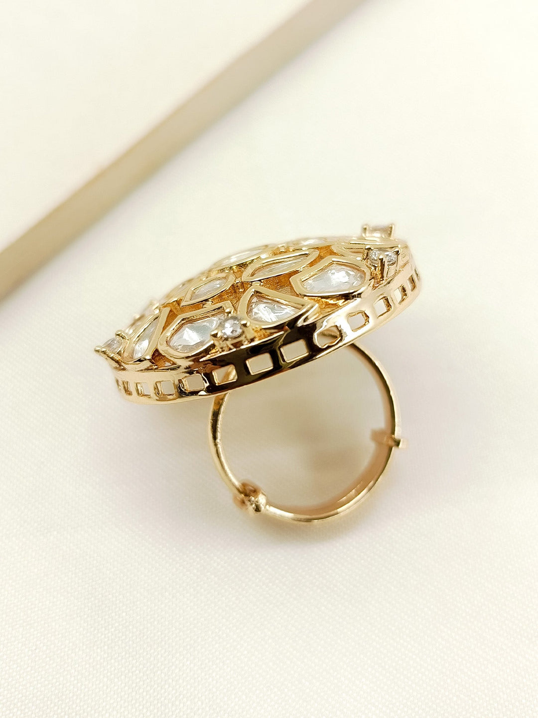  Elegant Neeharika White Kundan Finger Ring with traditional Indian design and beautiful craftsmanship