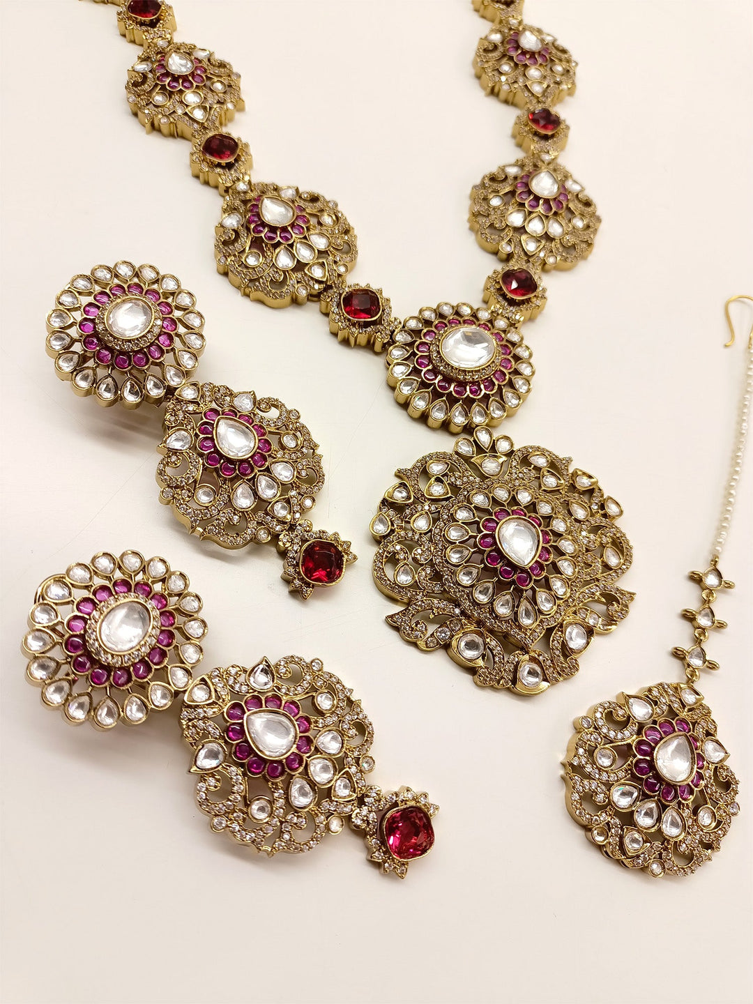 Bishakha Ruby Kundan Polki long Necklace Set