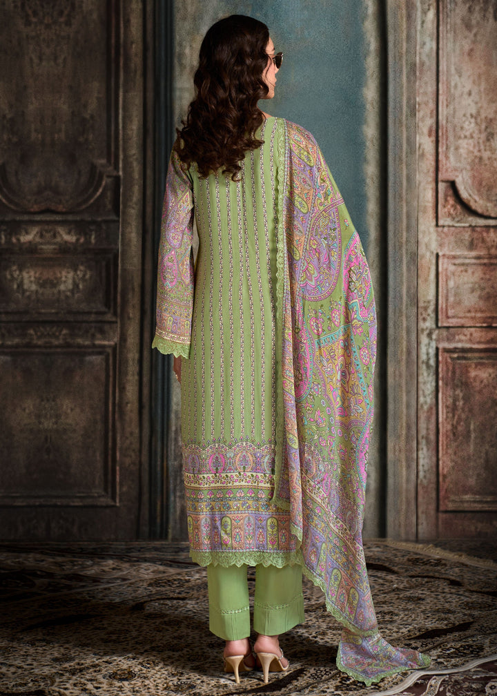 Pastel Green Pure Muslin Salwar Suits with Resham Embroidery