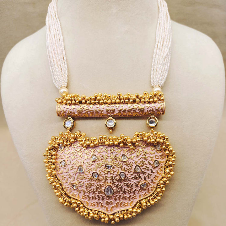 Naazneen Baby Pink Meenakari Pendant Set