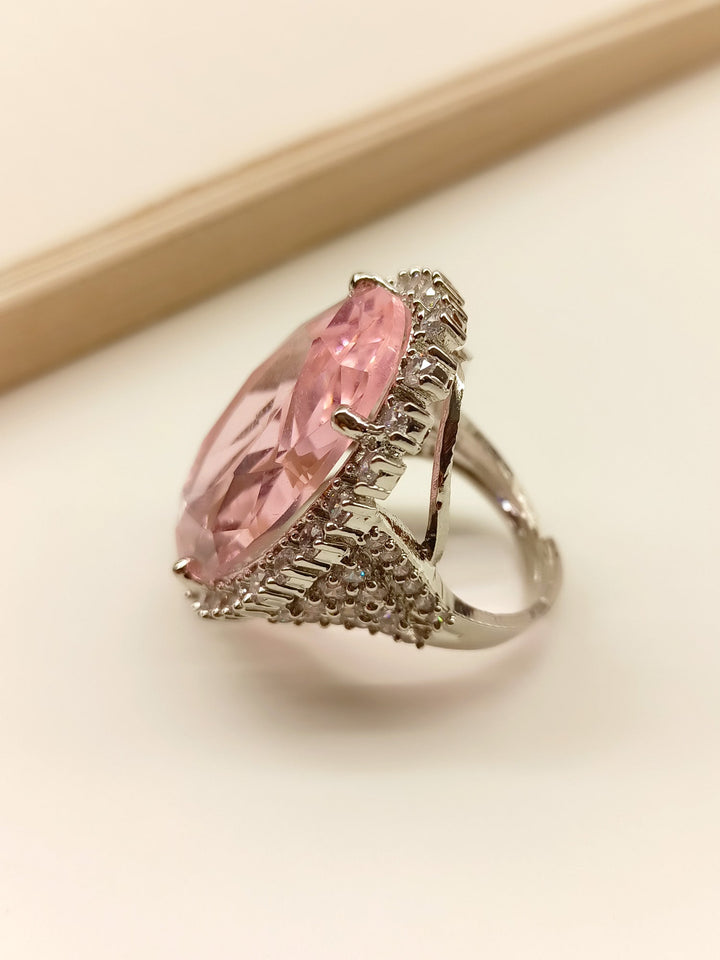 Beautiful Kesar Pink American Diamond Finger Ring with intricate design and sparkling gemstones