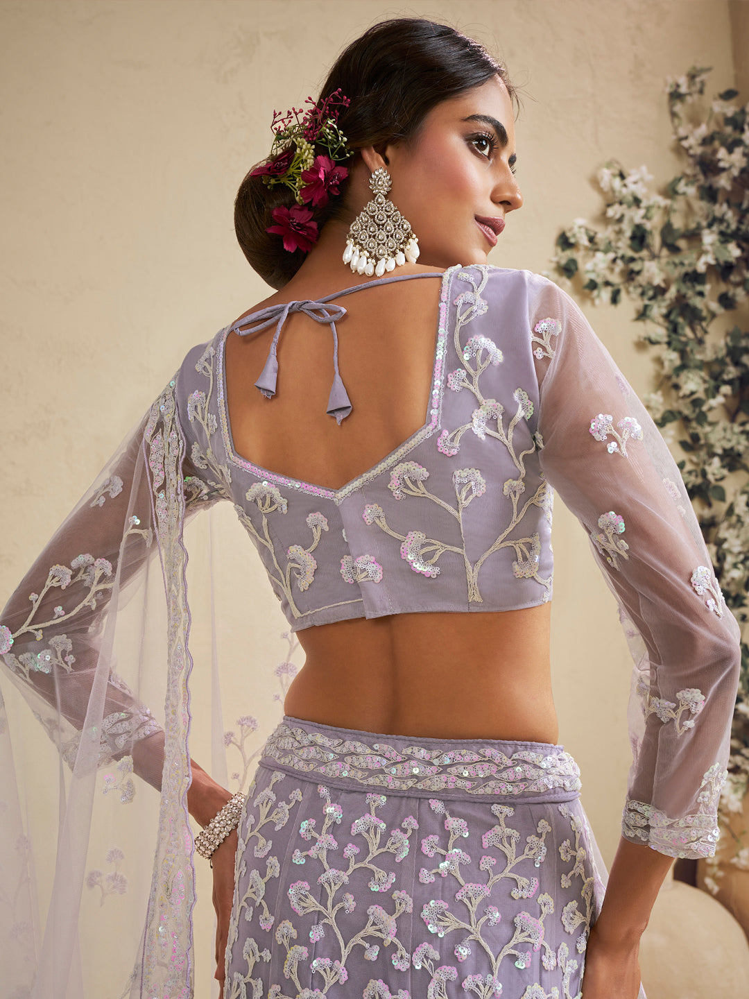 Lavender Color Net Fabric Sequins embroidery Lehenga choli & Dupatta - qivii