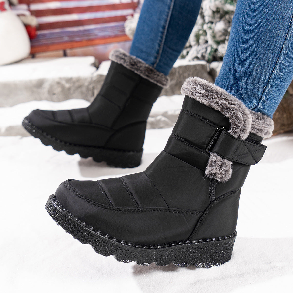 Women's Mira Waterproof Snow Boots - Plush Faux Fur Cuff with Easy Hook-and-Loop Strap & Lug Sole (US 5-11.5)