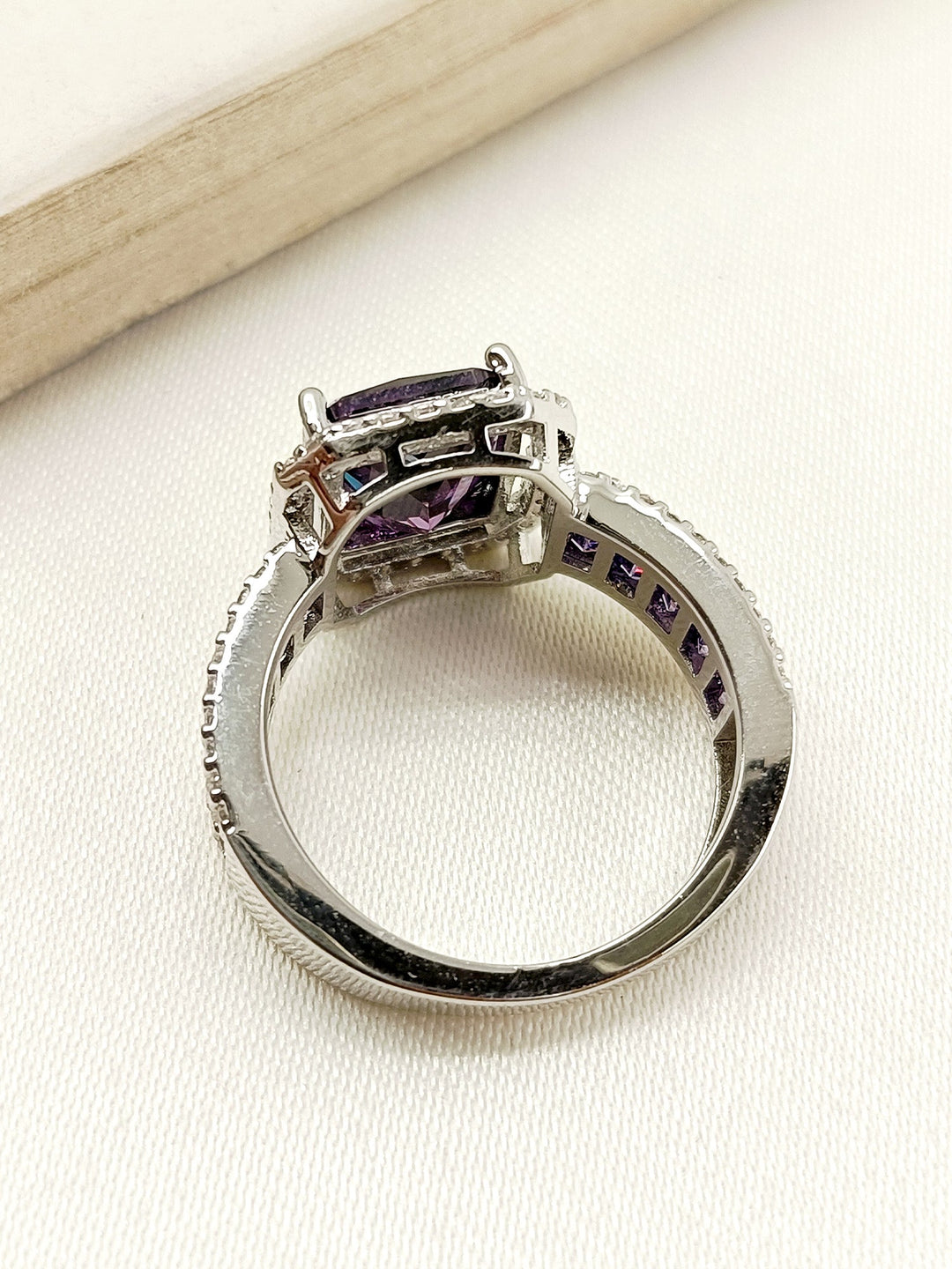 Gorgeous Deepti Purple American Diamond Finger Ring with intricate details and vibrant purple stone