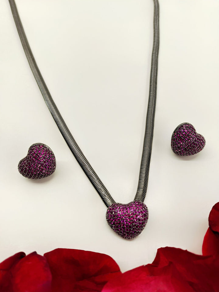 Yashi Ruby Heart Shape Victorian Pendant Set