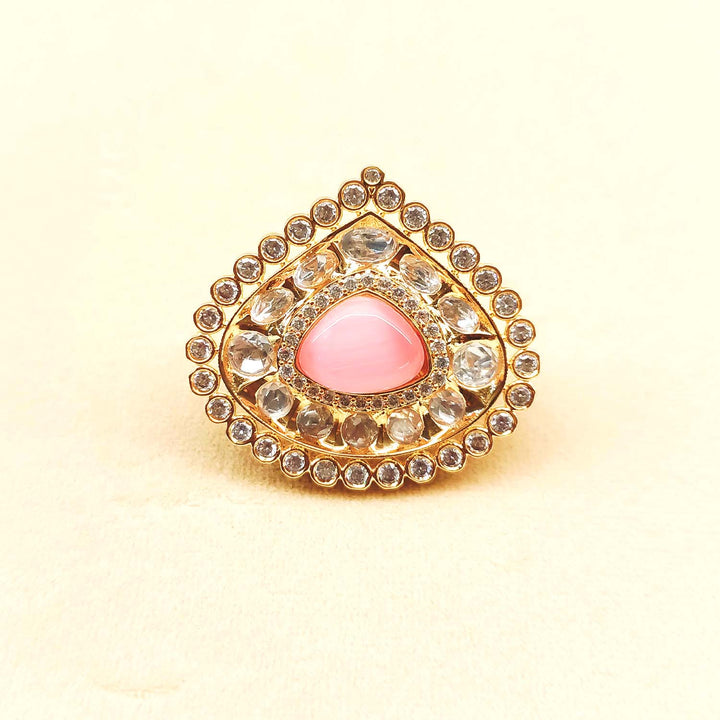  Exquisite Gopika Baby Pink Gold Plated Kundan Ring with intricate detailing and stunning pink stones