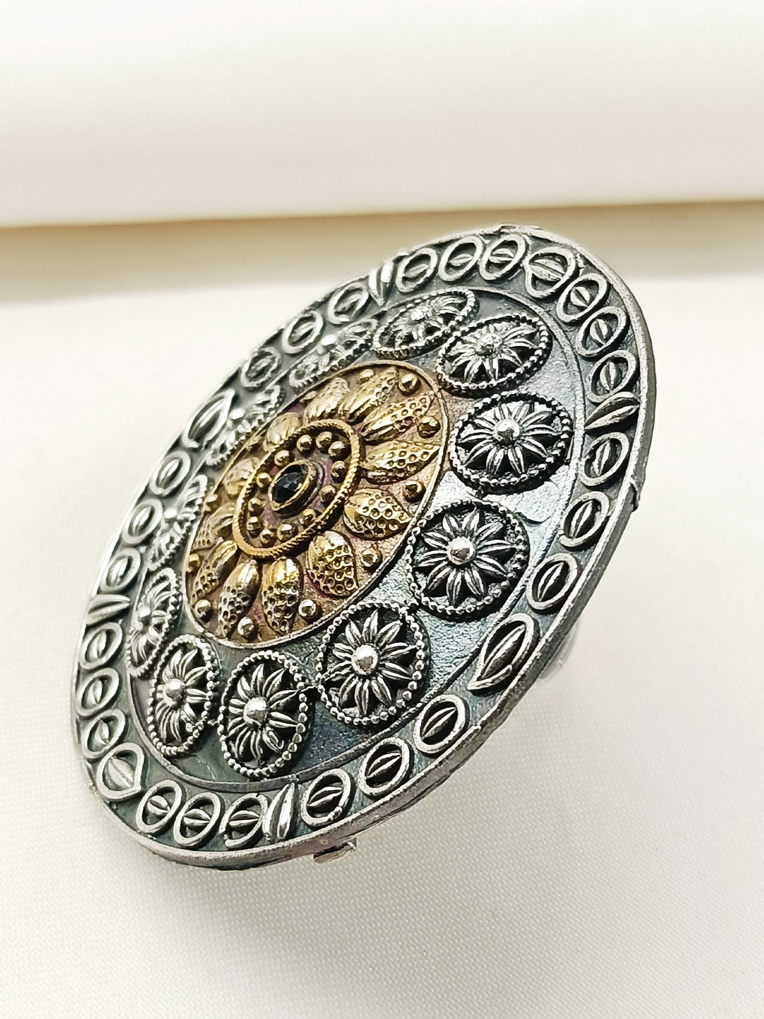 Dhatrananda Navy Blue Oxidized Finger Ring