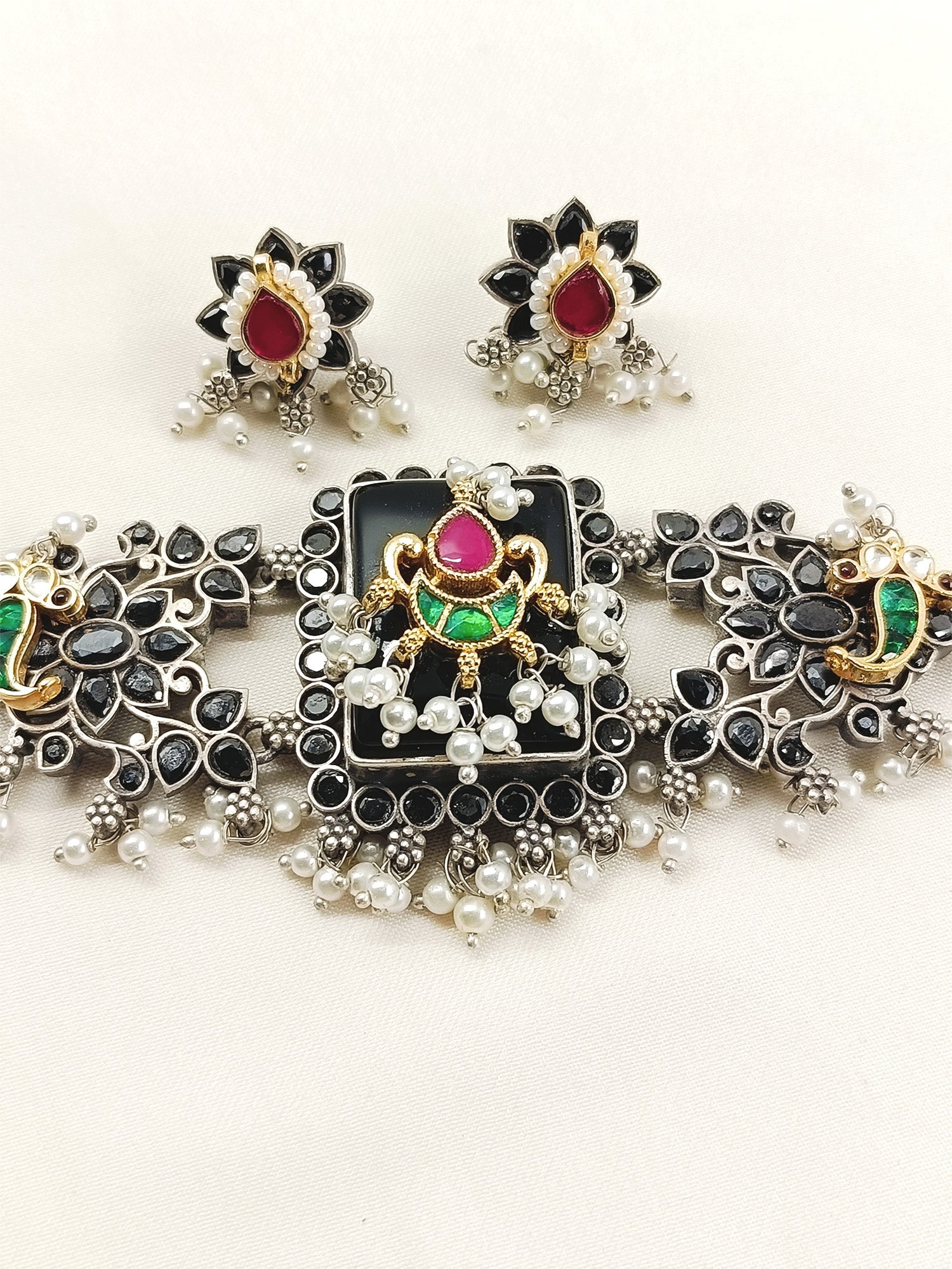 Geolina Black Oxidized Choker Set