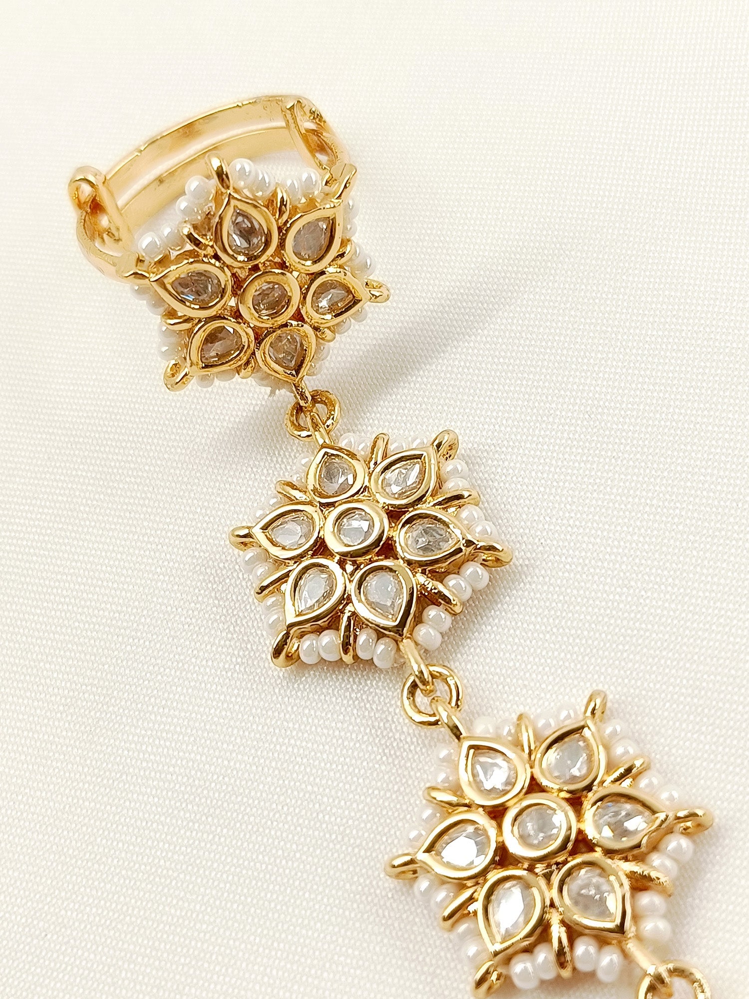 Alfaaz White Gold Plated Kundan Hathphool [Price Is For Single Piece]