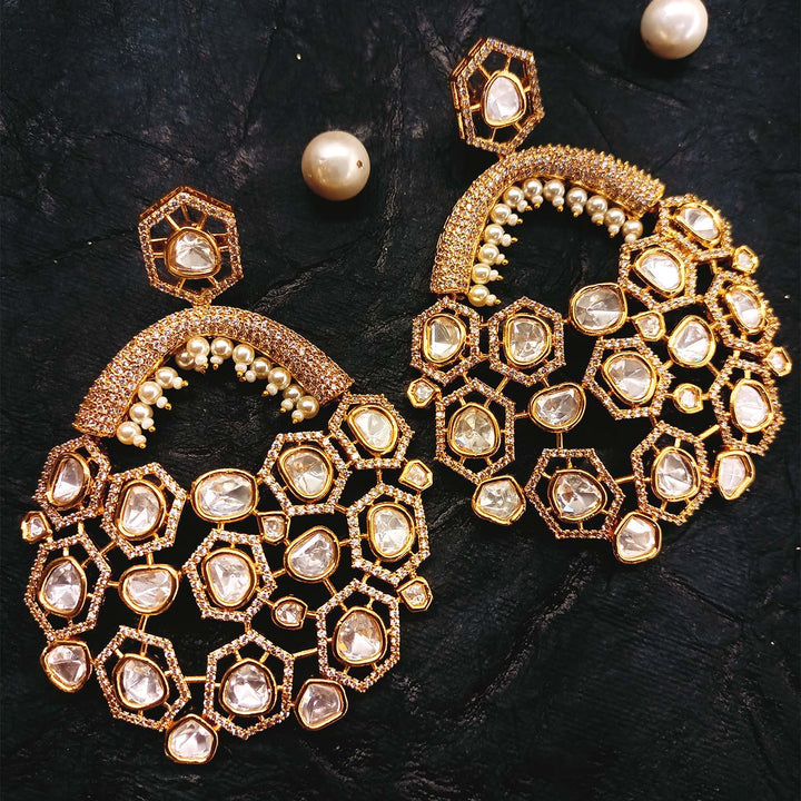 Aasha White Diamond Stone Gold Plated Kundan Earrings