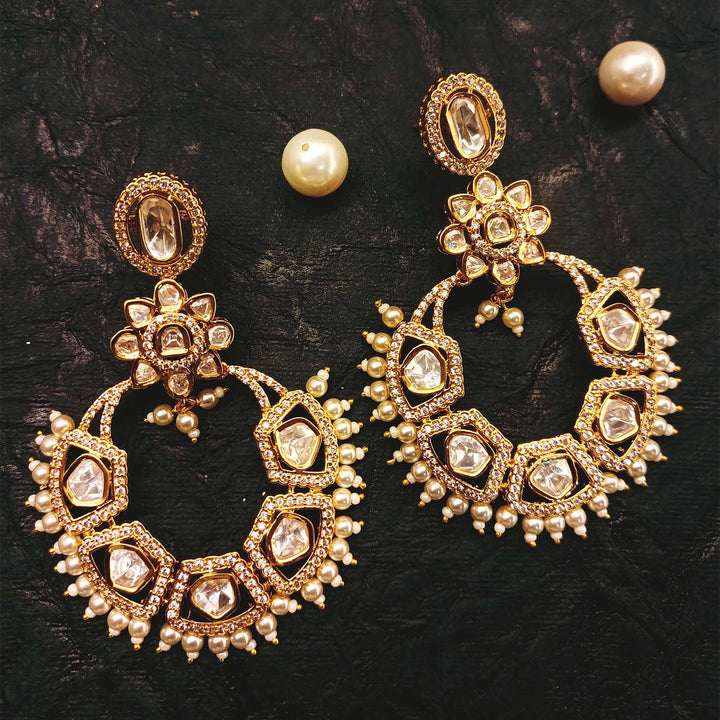 Aarushi Pearl White Gold Plated Kundan Earrings