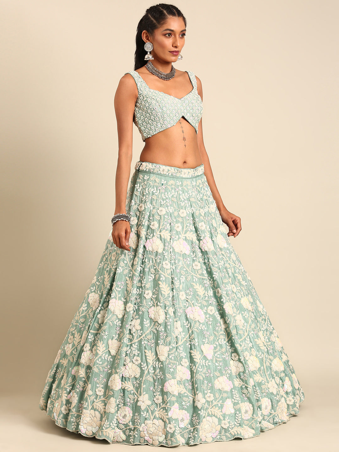 White Color Sequined Chinon Embroidered Stitched Lehenga choli