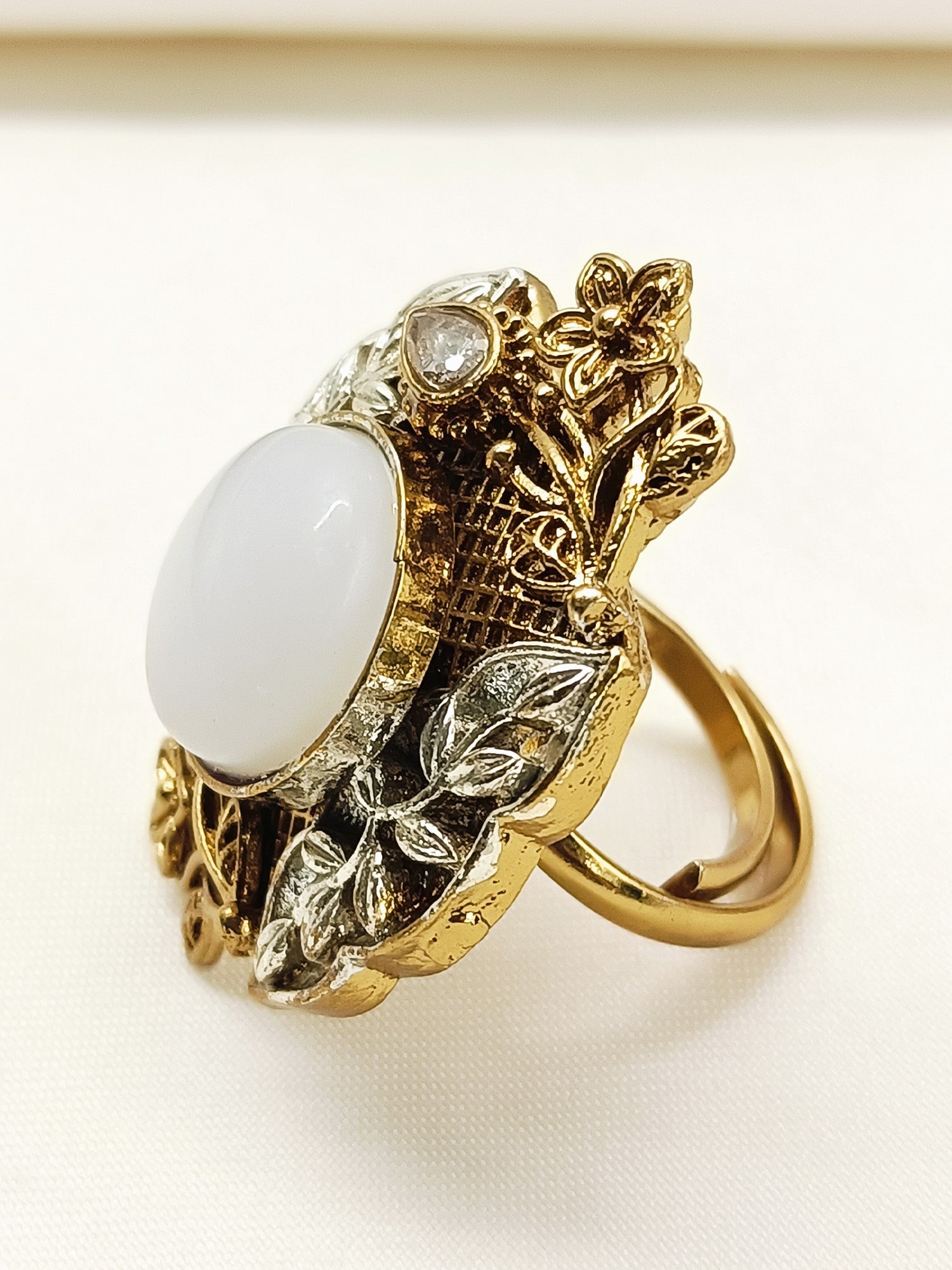 Miraya White Pearl Oxidized Finger Ring