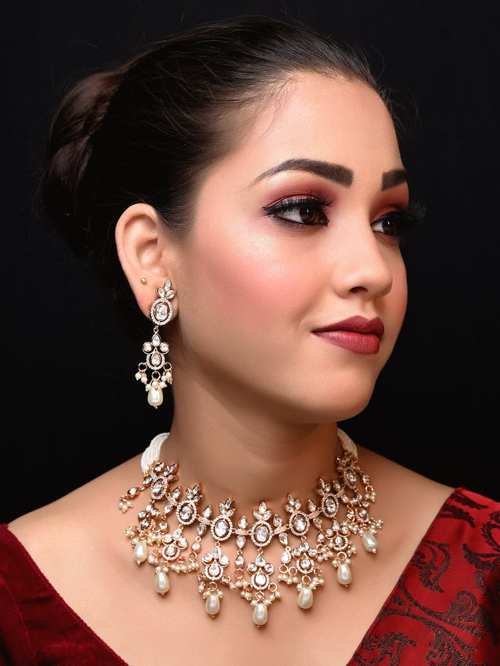 Rubi White Rose Gold Plated Kundan Choker