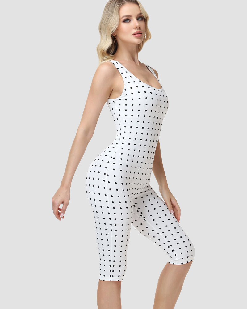 Polka Dot Square Neck Capri Jumpsuit with Hourglass Detachable Corset Two-Piece Set  - By Qivii