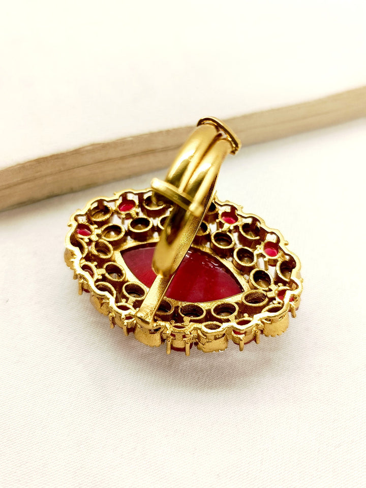  Exquisite Geolina Maroon Kundan Finger Ring with sparkling gemstones and traditional craftsmanship