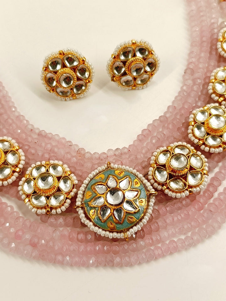 Kaila Pink Long Kundan Set