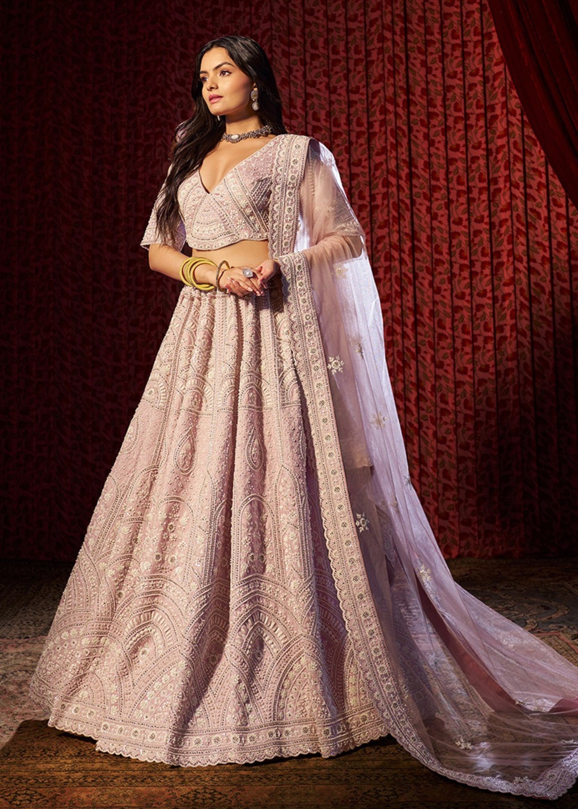 Lilac Thread Work Silk Lehenga | Ready To Wear - qivii