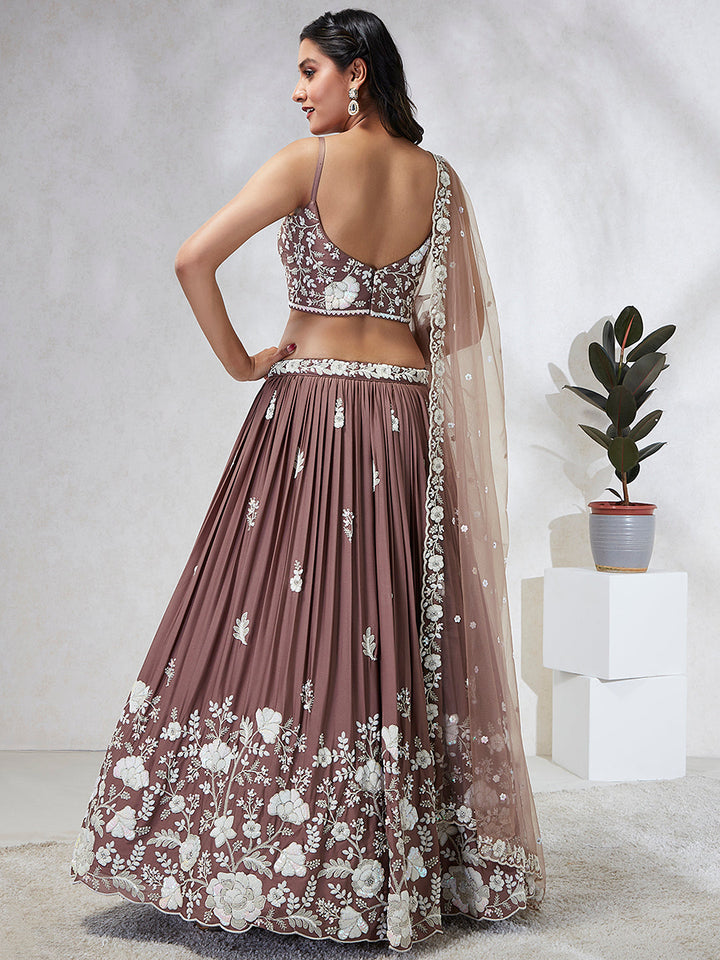 White Color Sequined Georgette Embroidered Stitched Lehenga choli